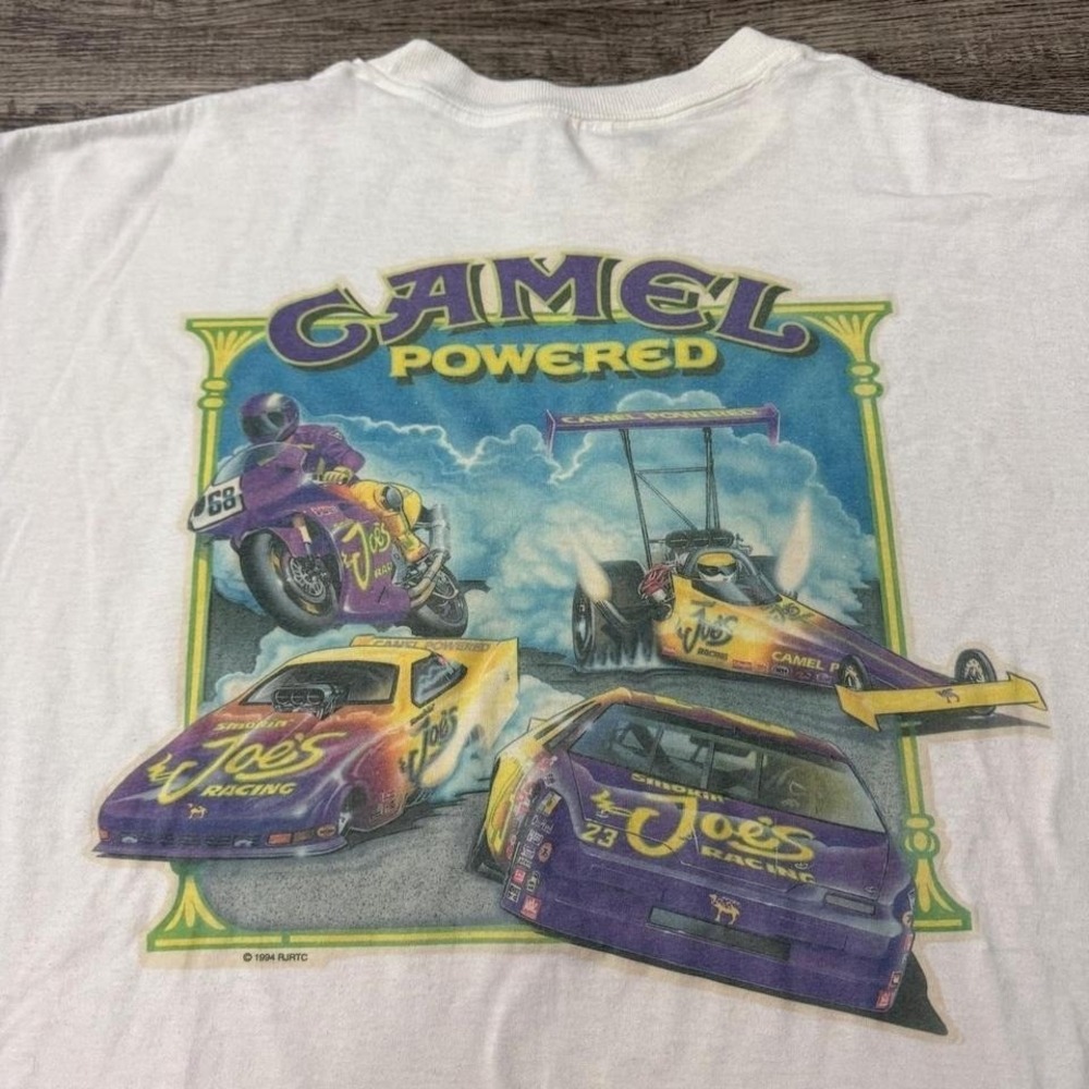Vintage 90s Joe Camel Tee Racing Smokin' Joes T Shirt Distressed XL